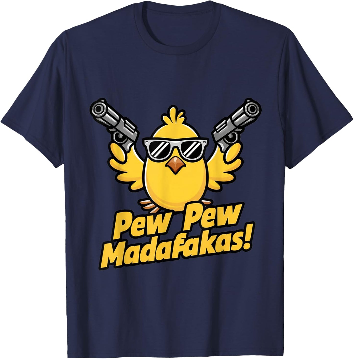 Pew Madafakas Pew Retro Chick with Guns for Duck Enthusiasts T-Shirt - T-Shirt | Navy