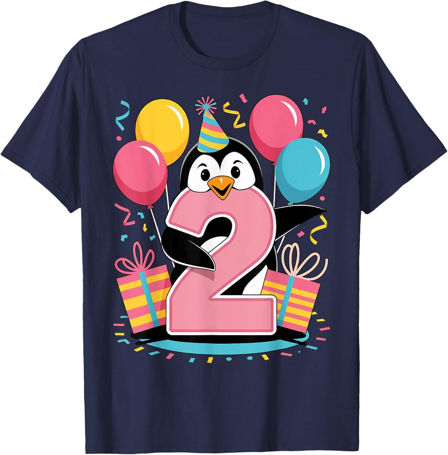Penguin 2nd birthday boy girl 2 years old second two Penguin T-Shirt - T-Shirt | Navy