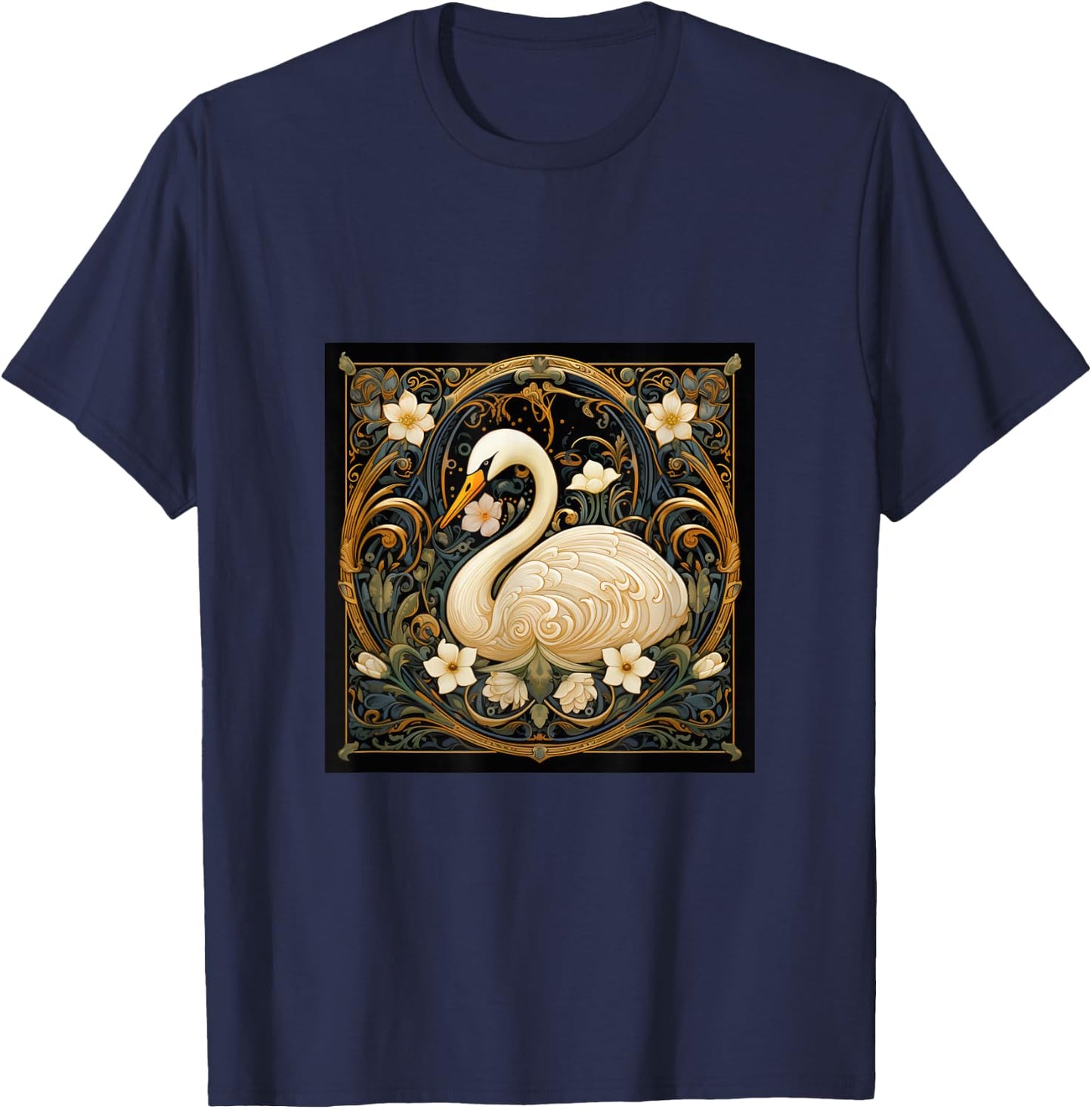Swan Art Nouveau Abstract T-Shirt - T-Shirt | Navy