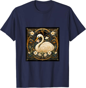 Swan Art Nouveau Abstract T-Shirt - T-Shirt | Navy