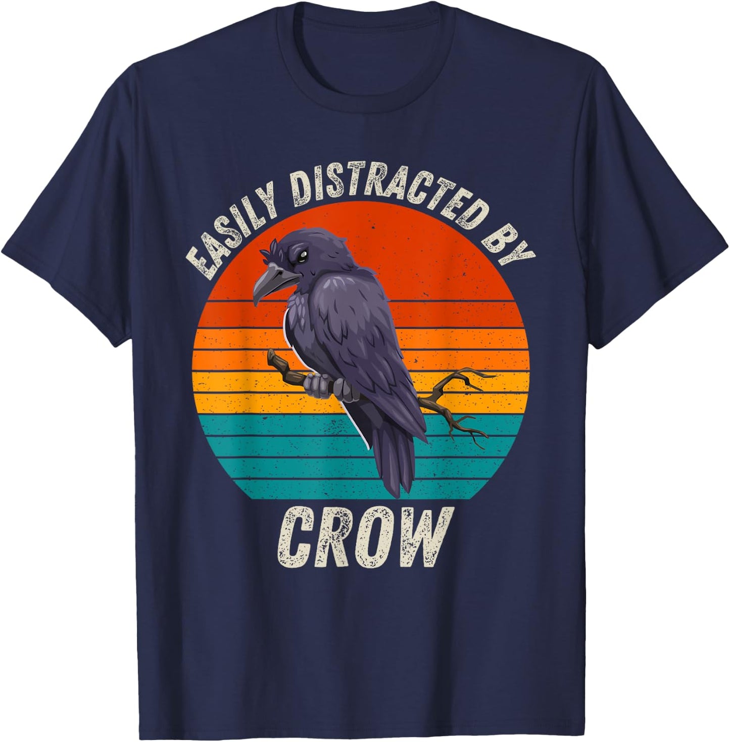 Vintage Easily Distracted By Crow Retro Crow Lover T-Shirt - T-Shirt | Navy