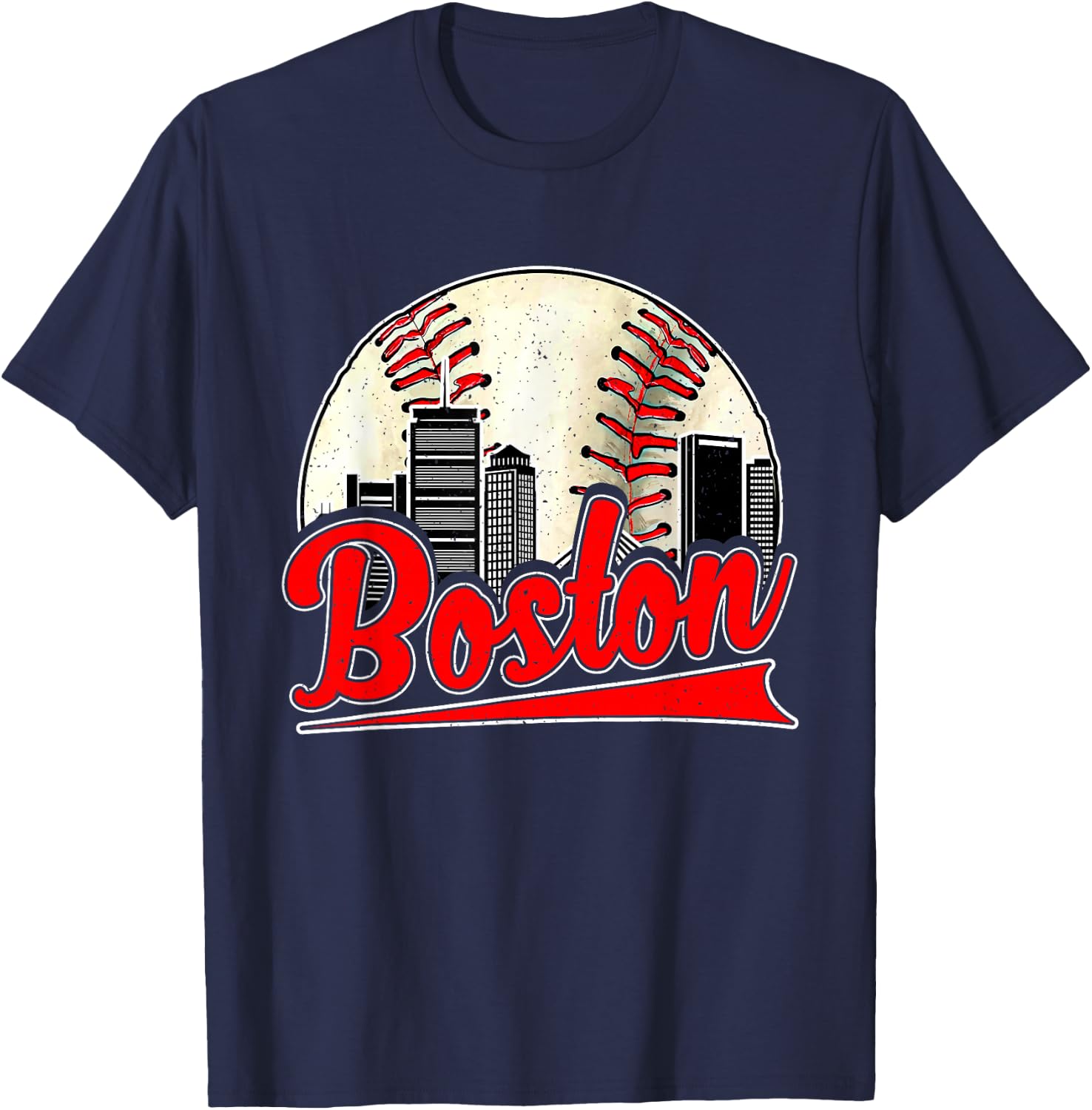 Boston Cityscape Vintage Baseball Lover Women Men T-Shirt - T-Shirt | Navy