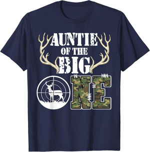 Auntie of The Big One Birthday Boy Deer Hunter Camouflage T-Shirt - T-Shirt | Navy