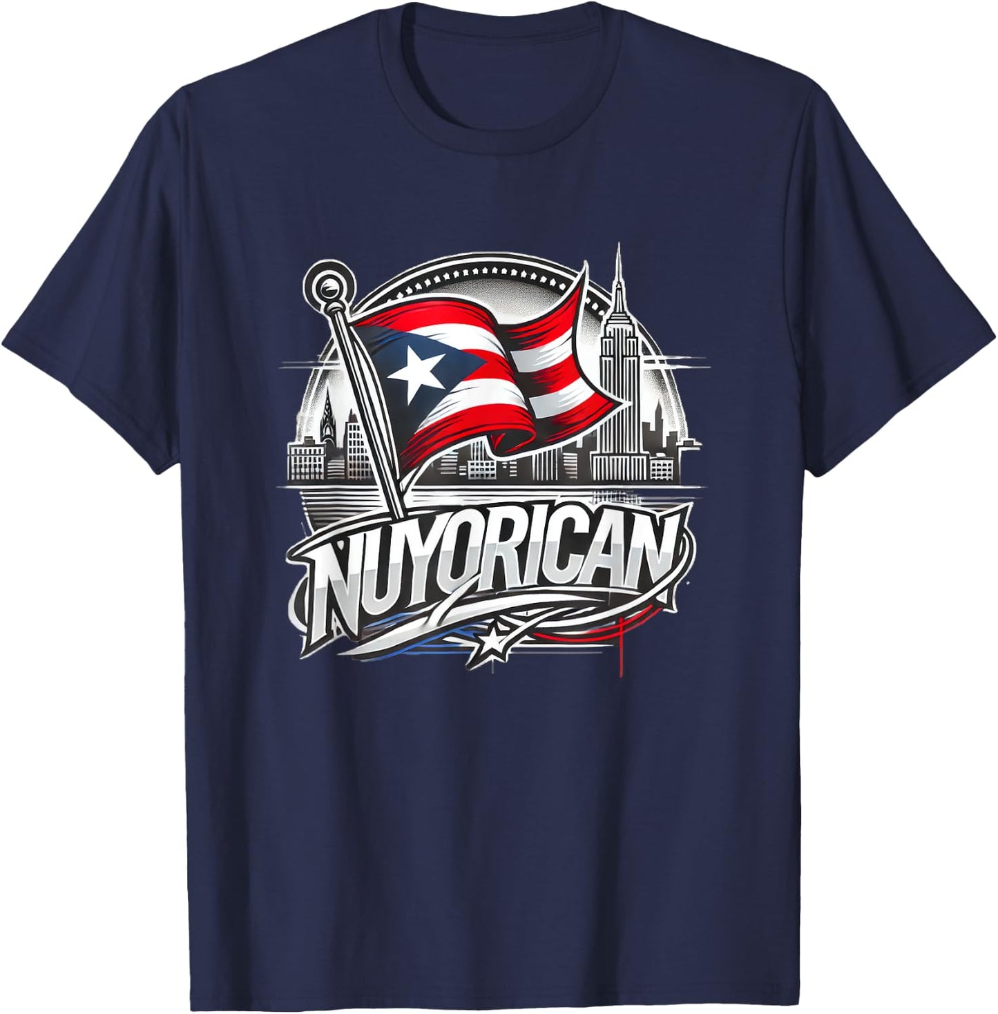 Nuyorican New York Puerto Rican Flag NYC City Backdrop Logo T-Shirt - T-Shirt | Navy