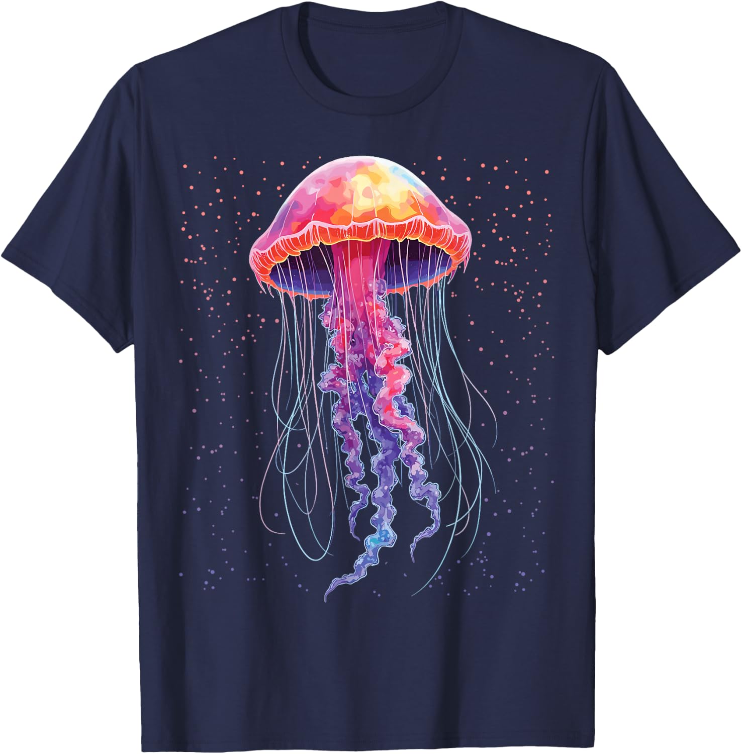 Psychedelic Jellyfish, Colourful Sea Creatures, Ocean Lovers , black T-Shirt - T-Shirt | Navy