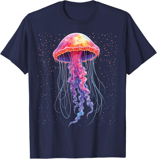 Psychedelic Jellyfish, Colourful Sea Creatures, Ocean Lovers , black T-Shirt - T-Shirt | Navy