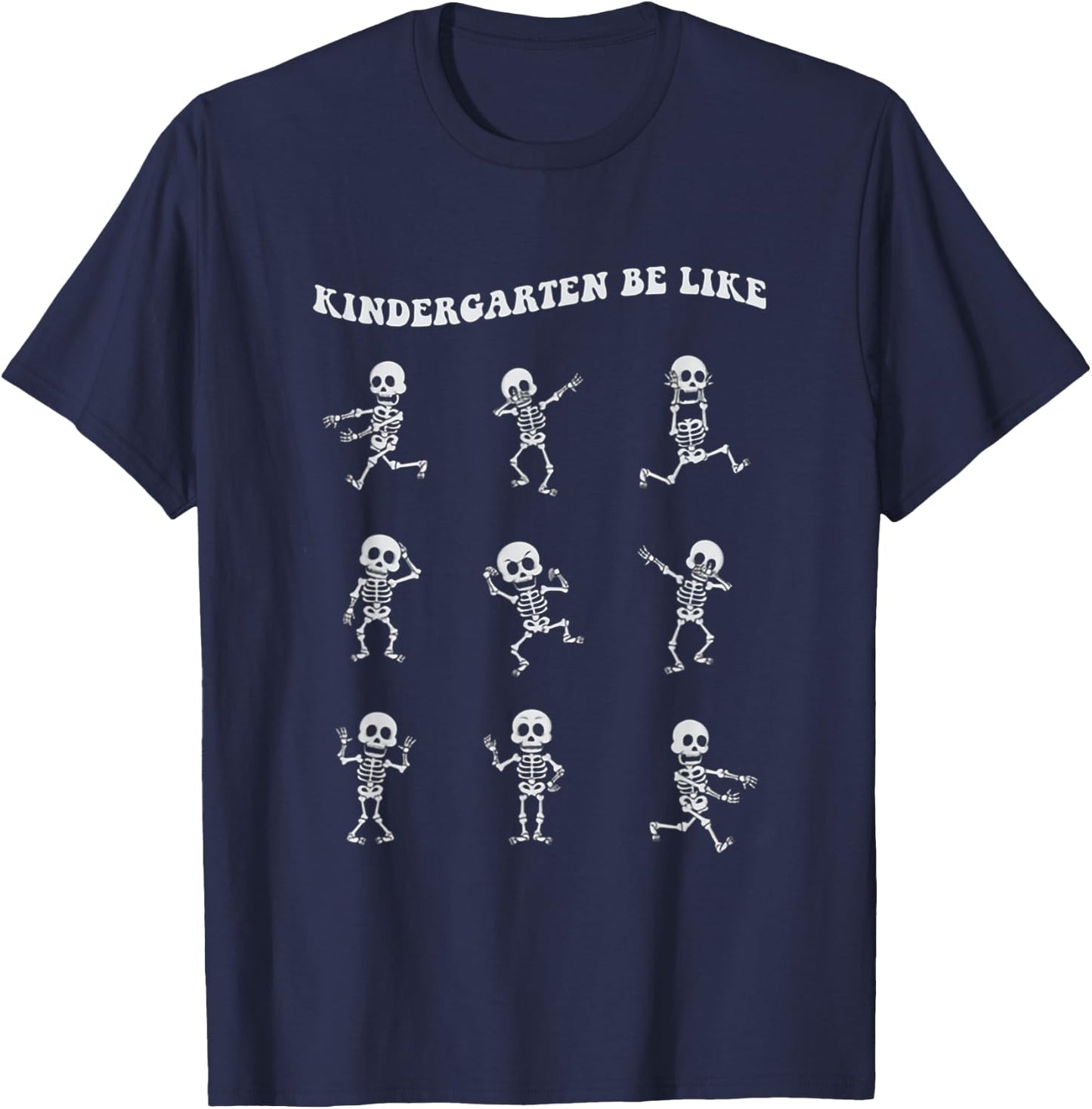 Retro Halloween Kindergarten Teacher Skeleton Trick Or Treat Men Women Kids T-Shirt - T-Shirt | Navy