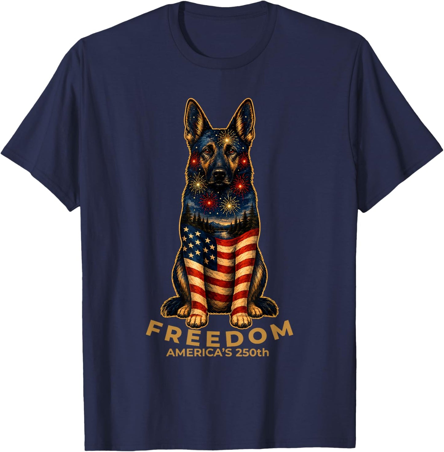 Freedom America's 250th German Shepherd Dog Patriotic T-Shirt - T-Shirt | Navy