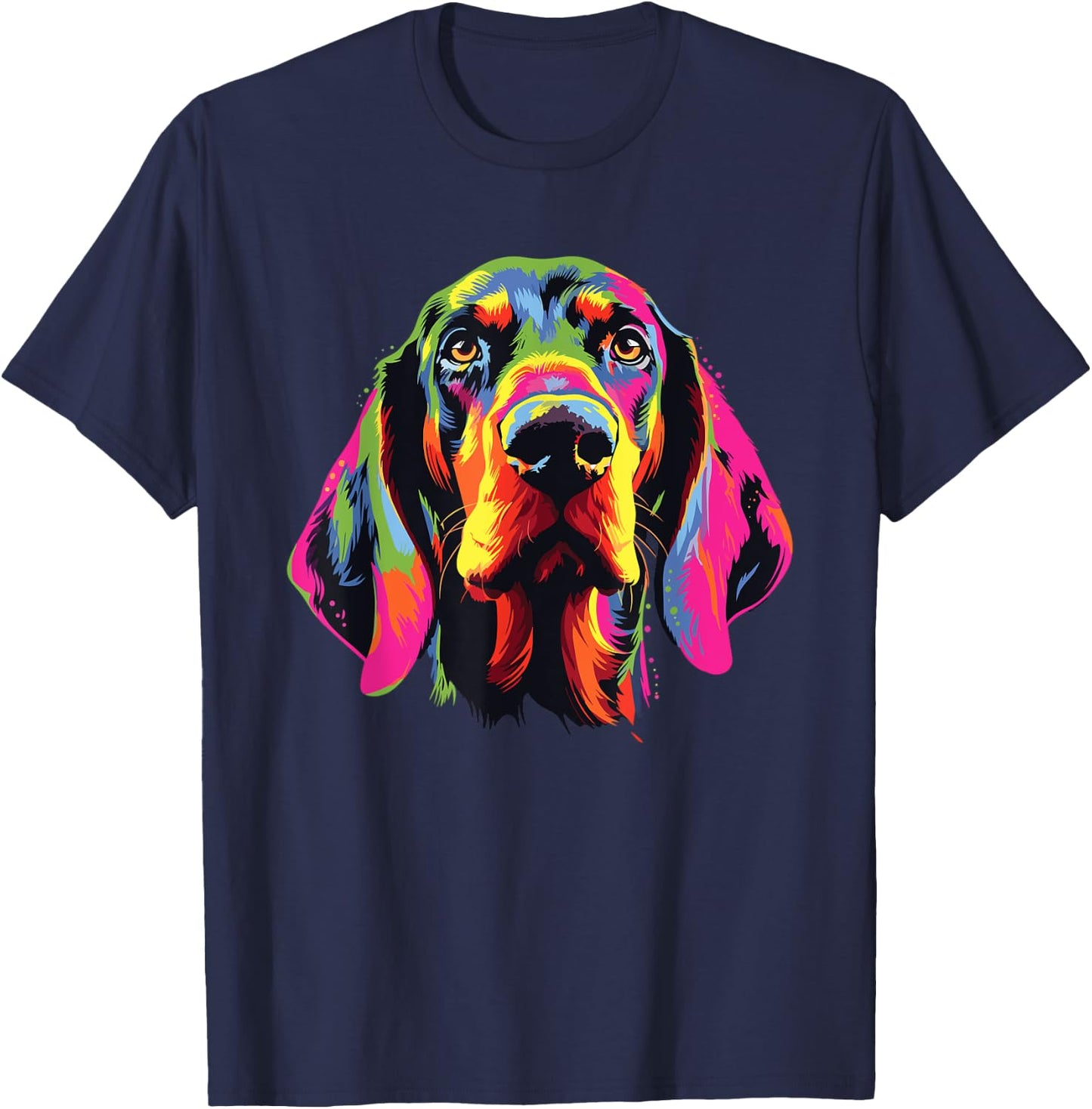 Watercolor Colorful Black And Tan Coonhound Dog Men Women Girls Kids T-Shirt - T-Shirt | Navy