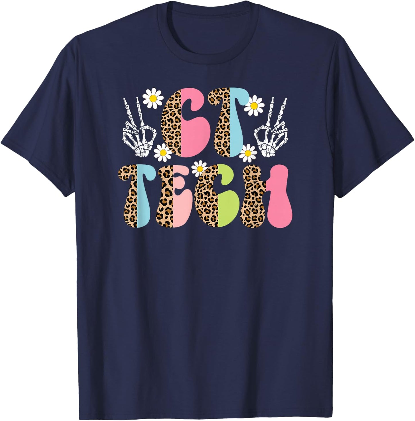 CT Tech Leopard Computed Tomography Technologist T-Shirt - T-Shirt | Navy