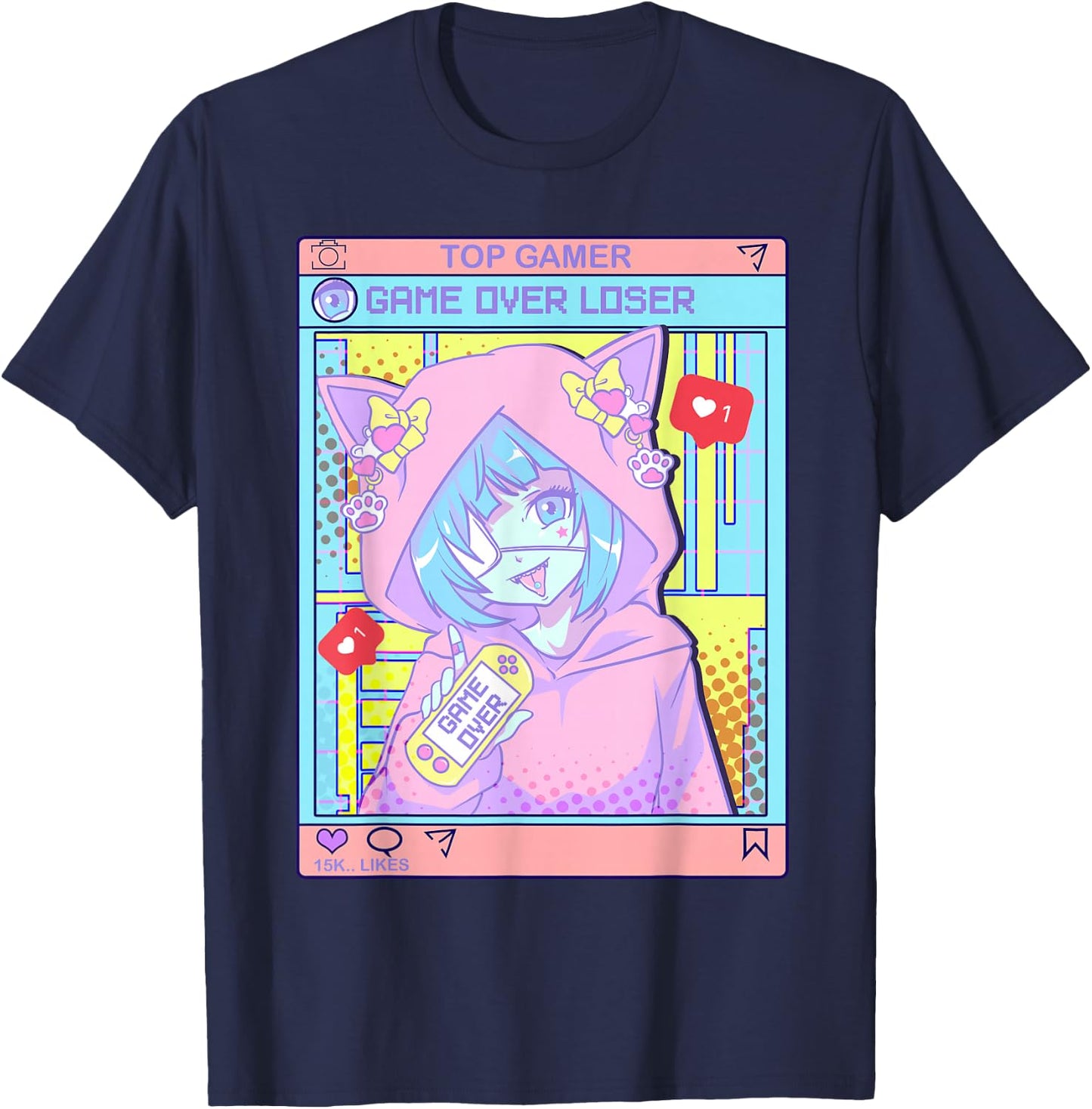 Kawaii Pastel Goth Girl Anime Gamer Game Over Loser T-Shirt - T-Shirt | Navy