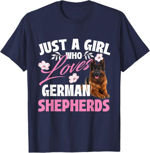 Just A Girl Who Loves German Shepherds - Canine Dog Lover T-Shirt - T-Shirt | Navy