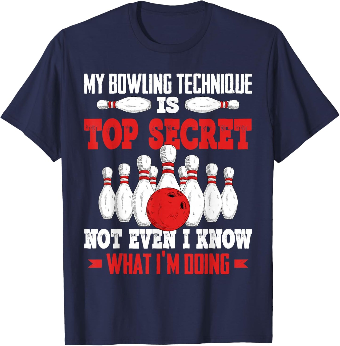 Funny Bowling Technique Ball Bowler Bowling Men Kids Boys T-Shirt - T-Shirt | Navy