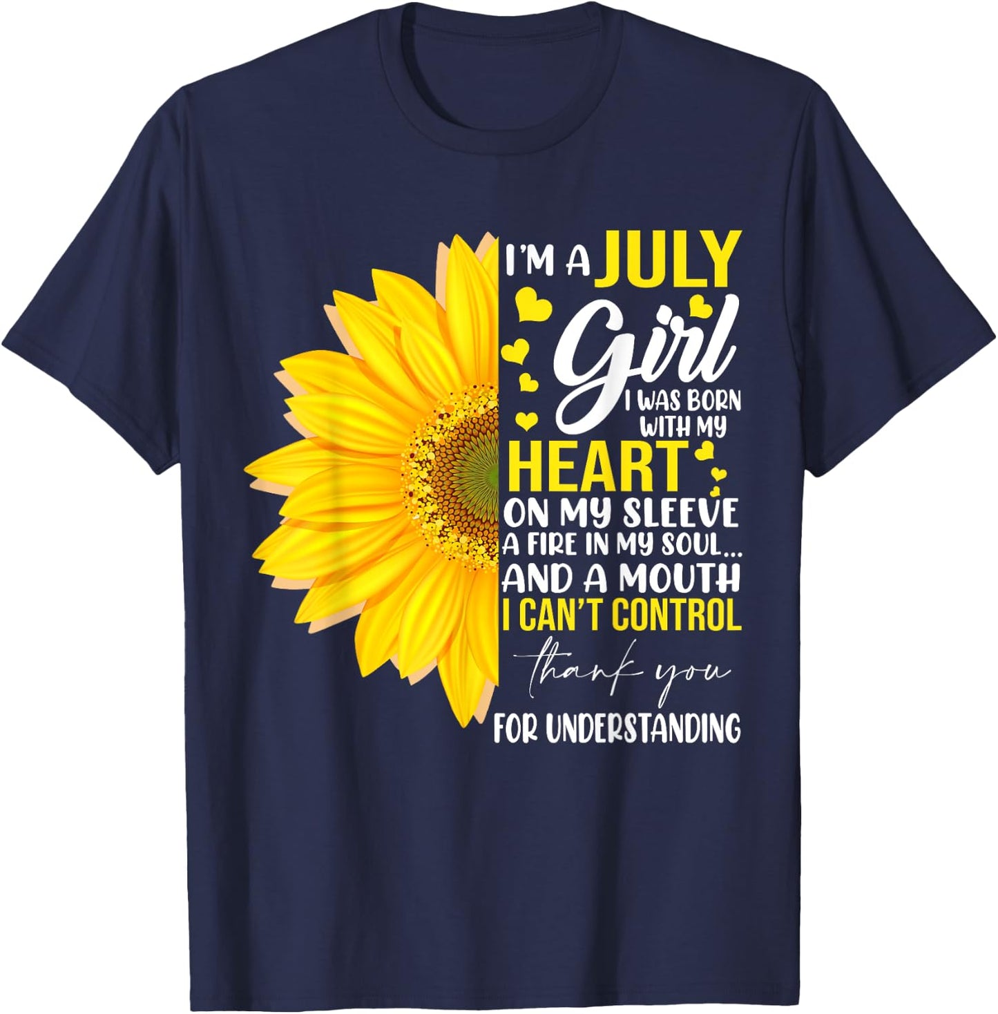 I'm July Girl Sunflower Matching Girl Born On July Birthday T-Shirt - T-Shirt | Navy