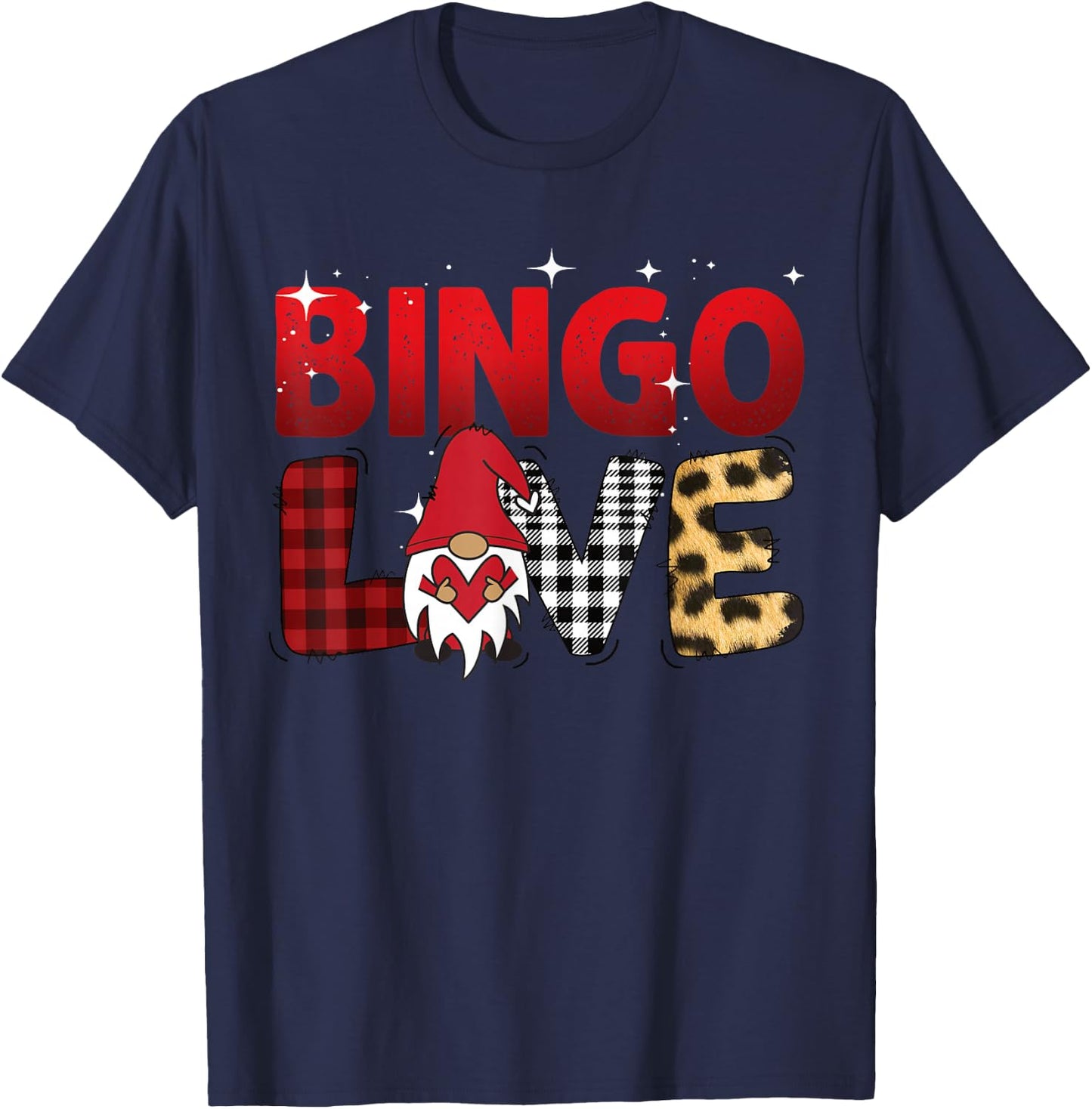Bingo Love Buffalo Plaid Women Men Gnome Bingo T-Shirt - T-Shirt | Navy