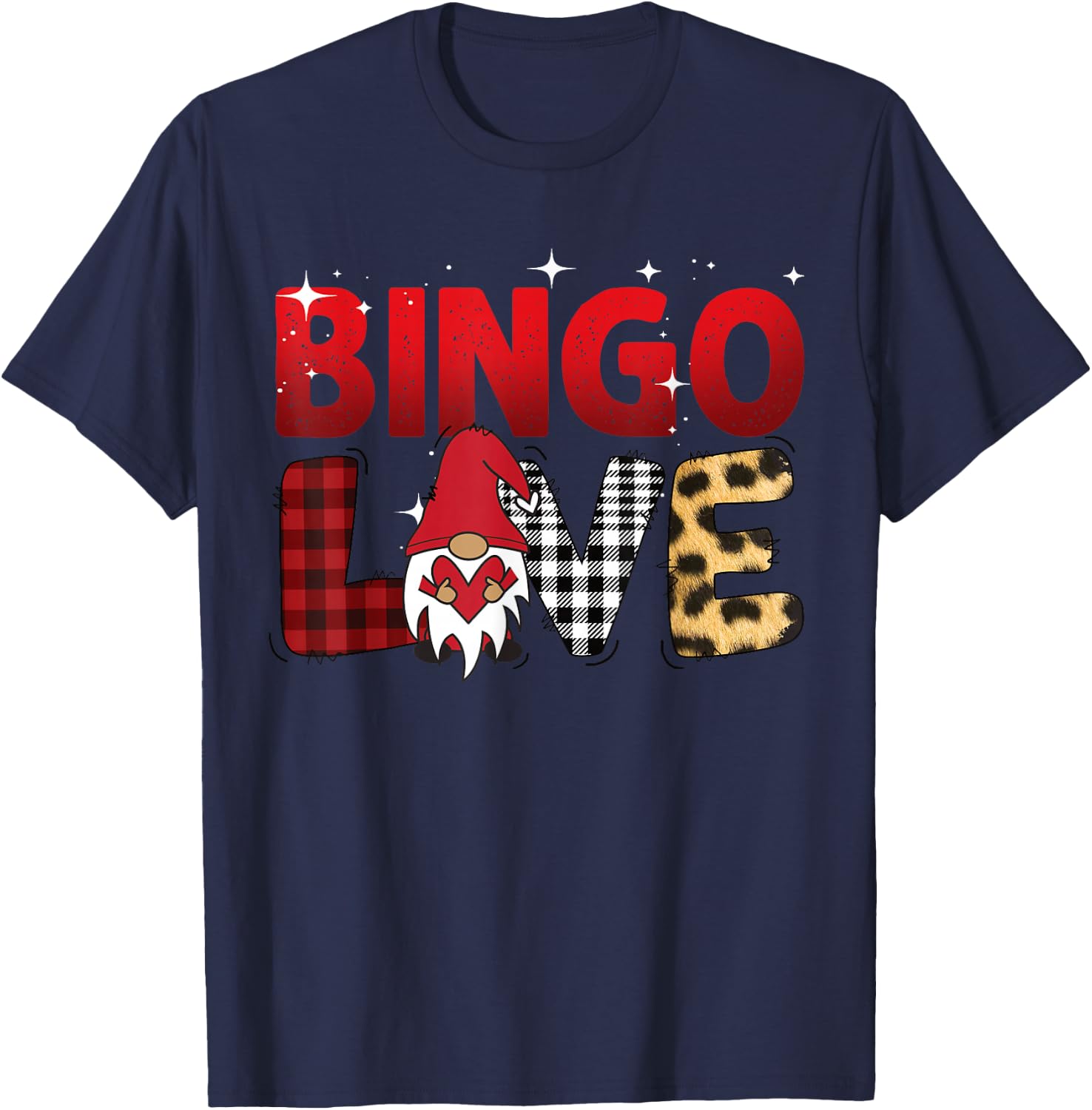 Bingo Love Buffalo Plaid Women Men Gnome Bingo T-Shirt - T-Shirt | Navy