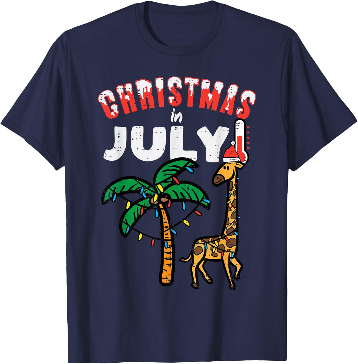 Christmas July Giraffe Palm Tree Cute Xmas Boys Kids Toddler T-Shirt - T-Shirt | Navy