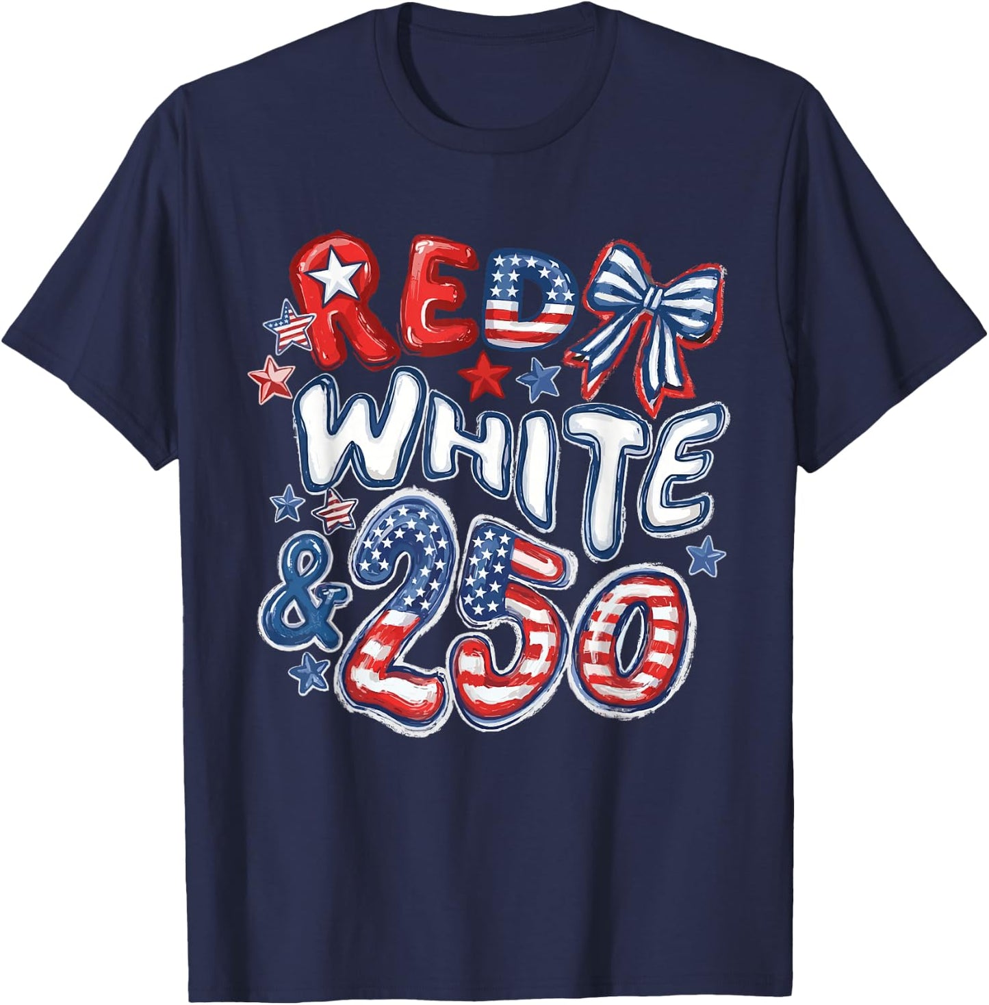Red White and 250 Coquette Preppy 4th of July T-Shirt - T-Shirt | Navy
