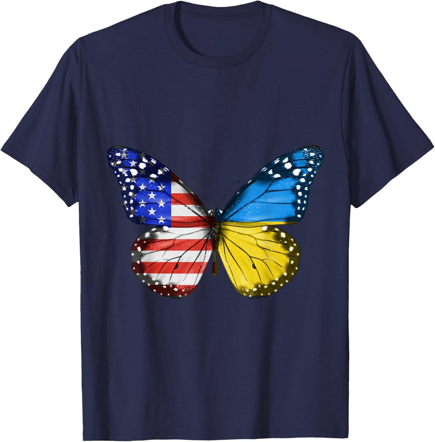 American Ukrainian Flag Butterfly America Ukraine T-Shirt - T-Shirt | Navy