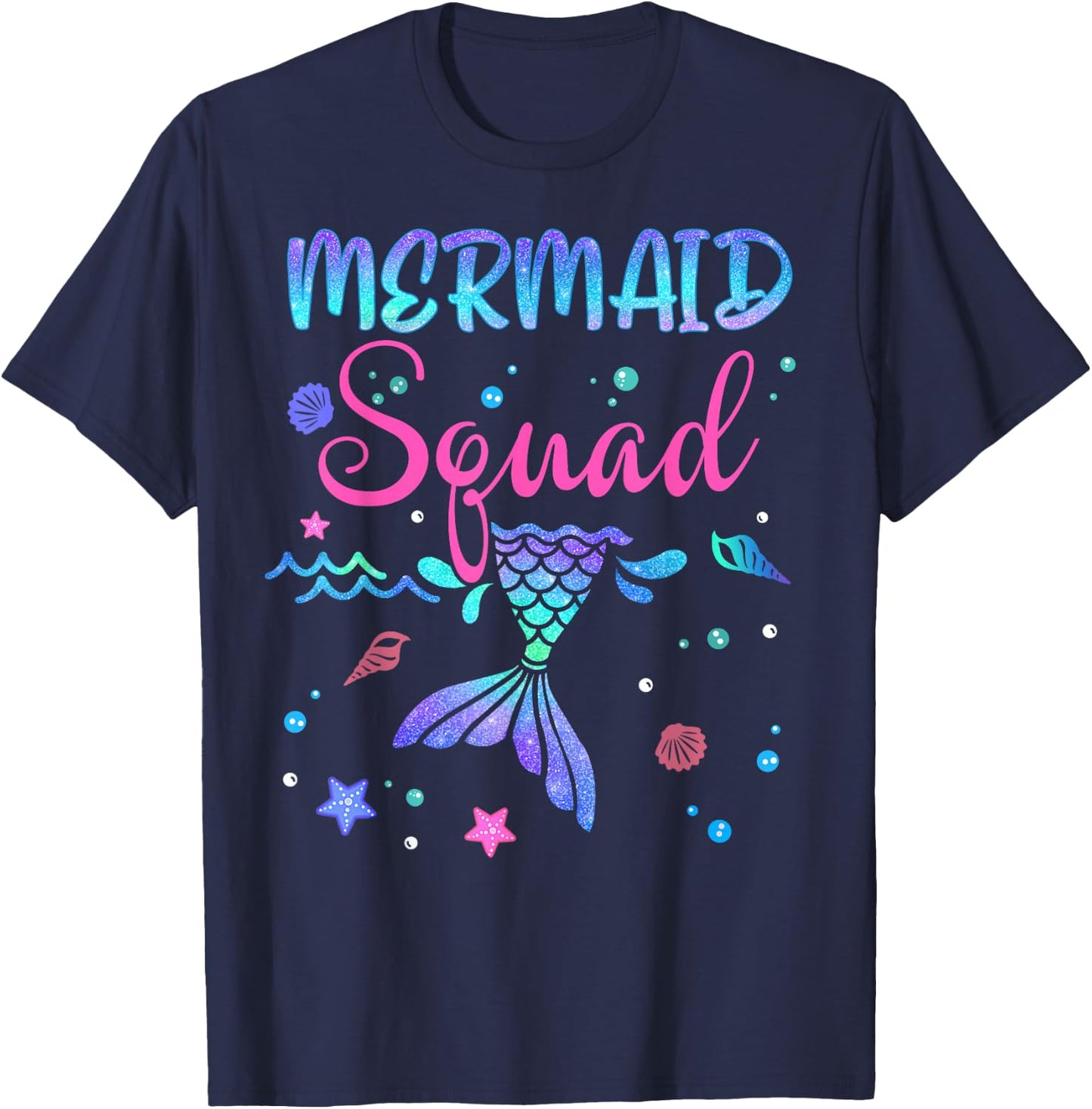 Mermaid Squad Birthday Mermaid Tail Family Matching Beach T-Shirt - T-Shirt | Navy