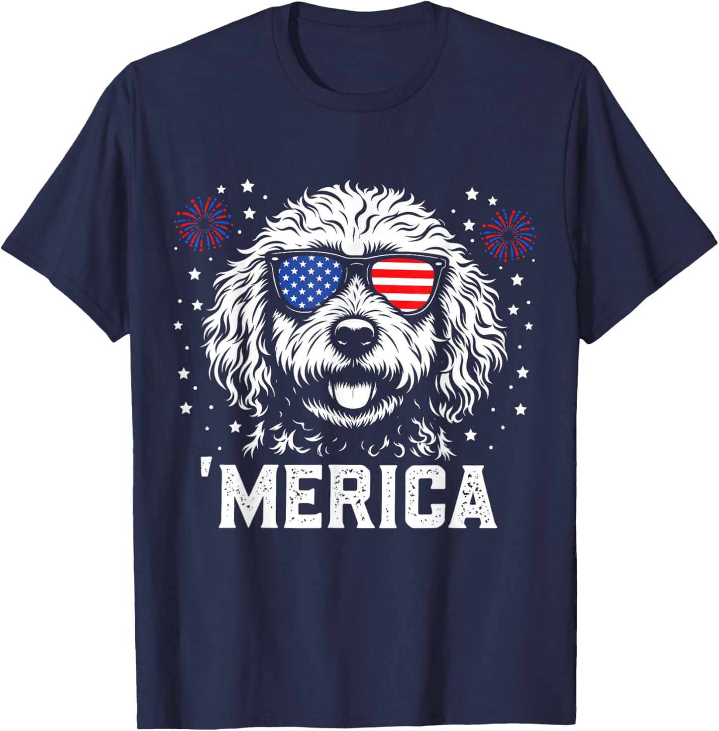 Patriotic Goldendoodle Merica 4th of July Dog Lover T-Shirt - T-Shirt | Navy
