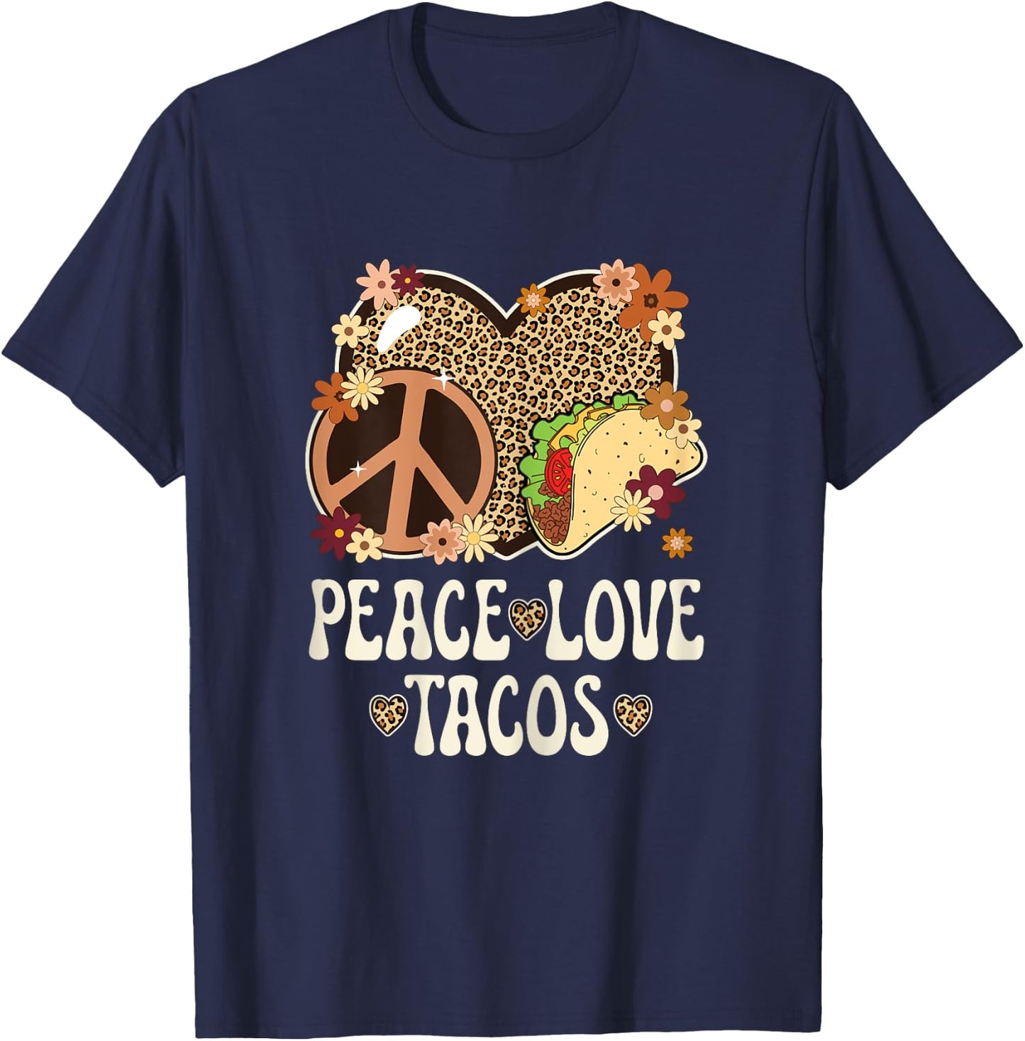 Peace Love Tacos Leopard Print Taco Tuesday Women Taco Lover T-Shirt - T-Shirt | Navy