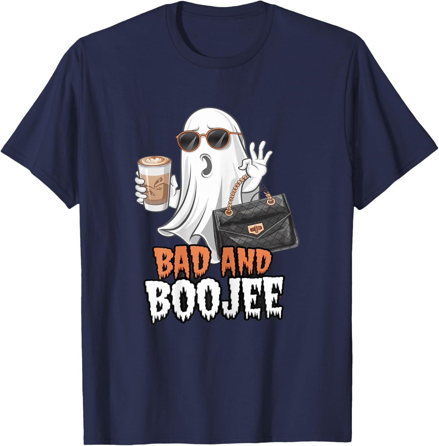 Halloween B00Jee Ghost Funny Spooky Season Bad and Boo-Jee T-Shirt - T-Shirt | Navy