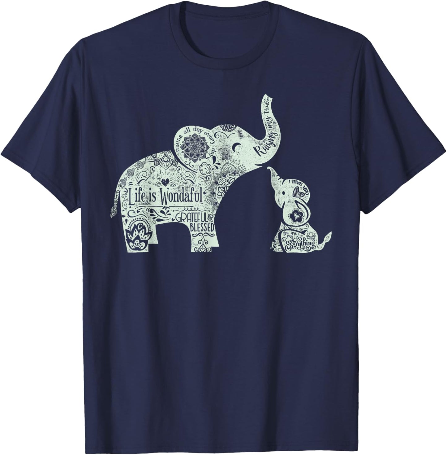 Mama and Baby Elephants Shirt T-Shirt - T-Shirt | Navy