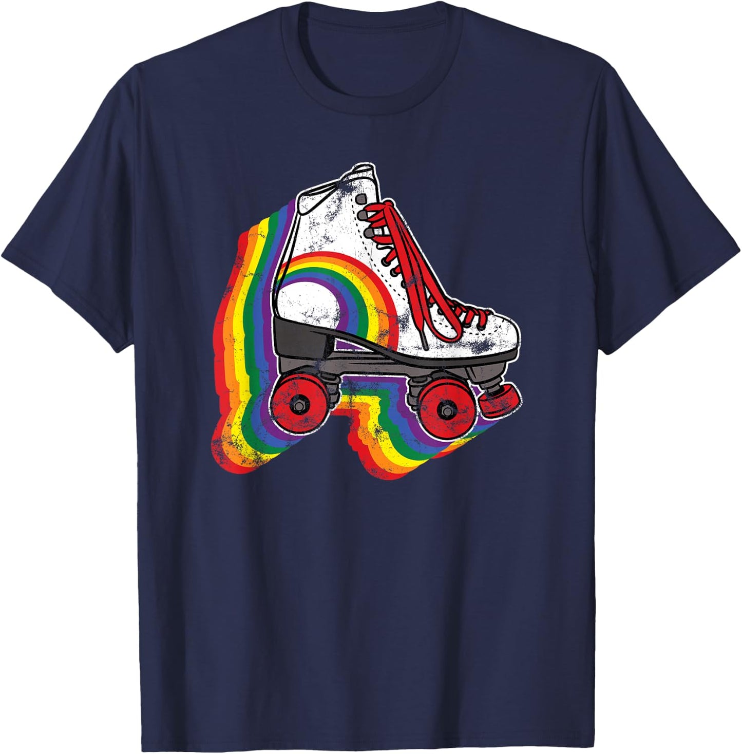 Rainbow Vintage Roller Skating T-Shirt - T-Shirt | Navy