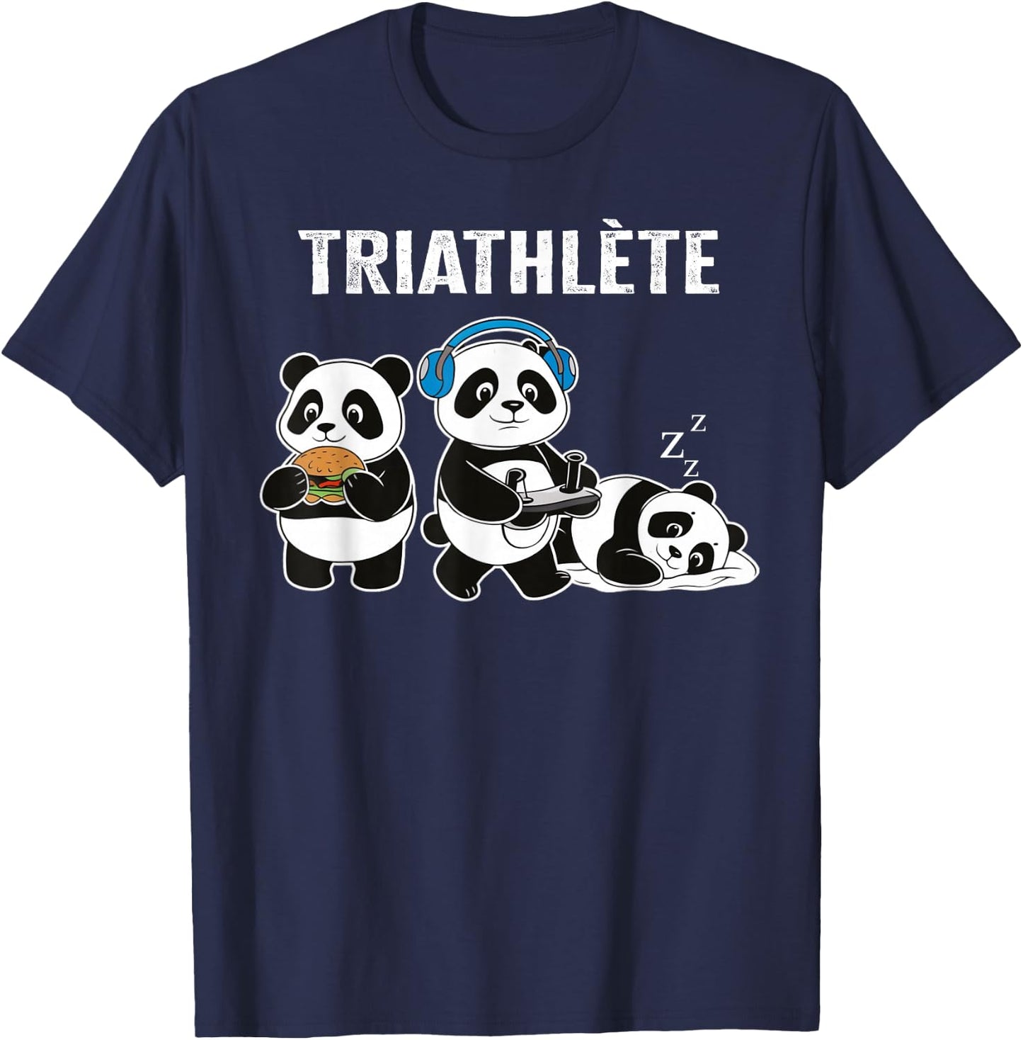 Geek Gift Triathlete Gaming Humor Panda , Black, S T-Shirt - T-Shirt | Navy