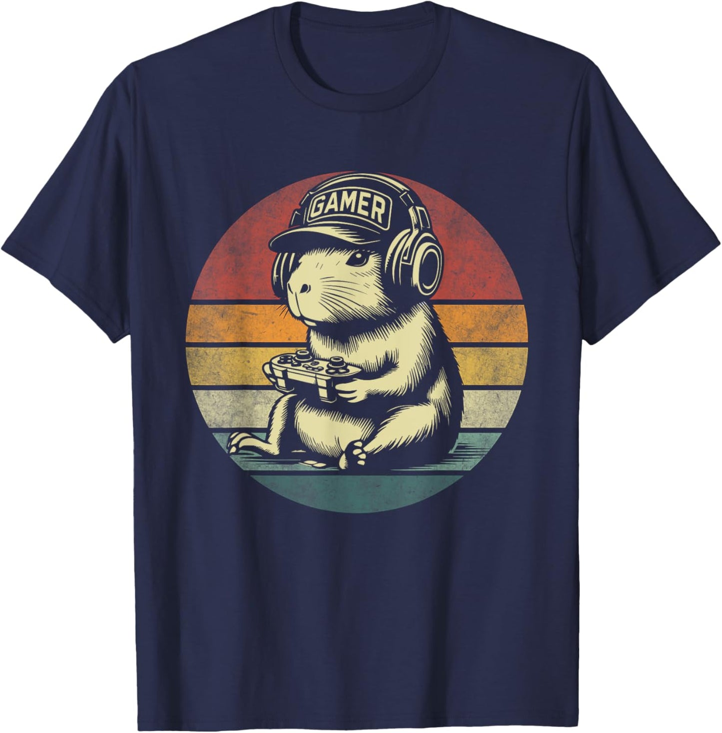 Funny Capybara Gaming Retro Rodent Capybara Video Games T-Shirt - T-Shirt | Navy