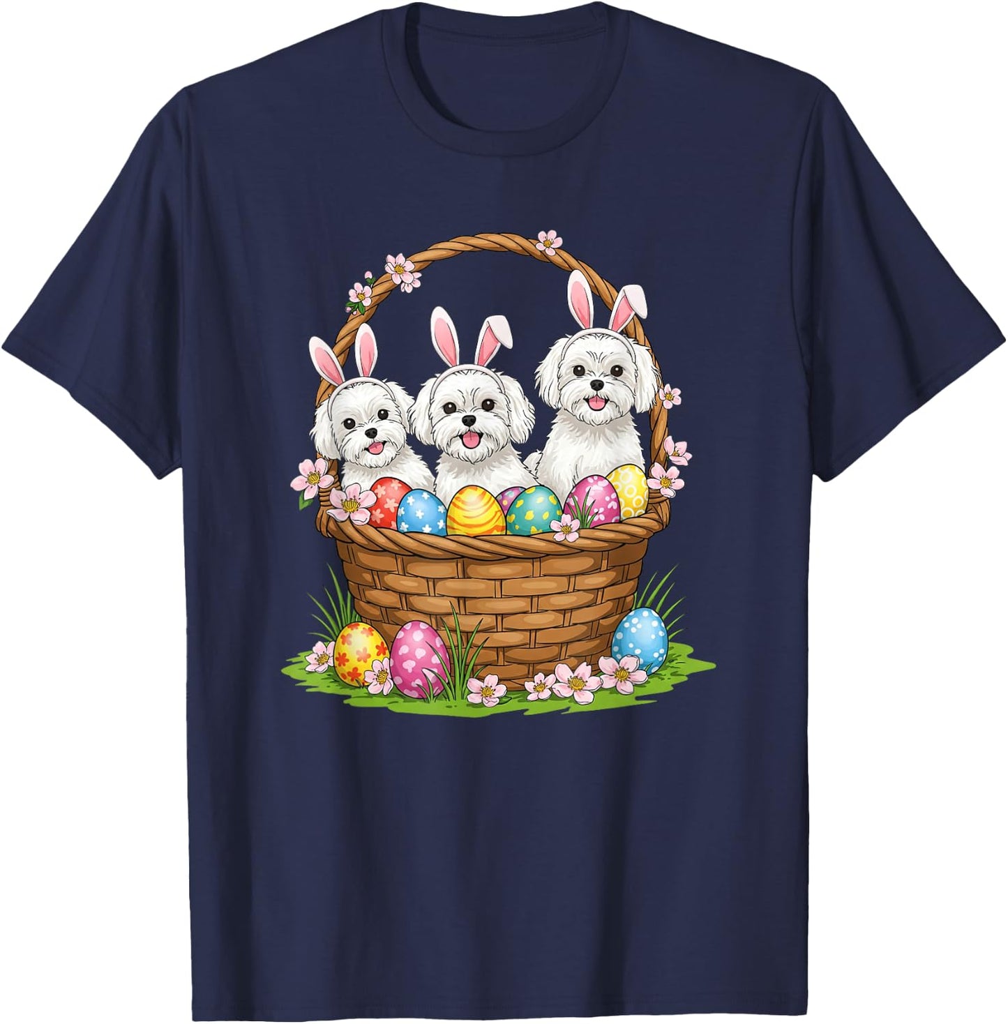 Maltese Bunny Easter Basket Egg Easter Day Kids T-Shirt - T-Shirt | Navy