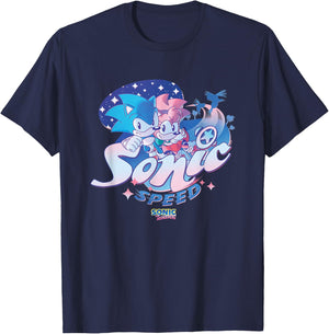 Sonic The Hedgehog Sonic Speed Amy Rose Cute Vintage T-Shirt - T-Shirt | Navy
