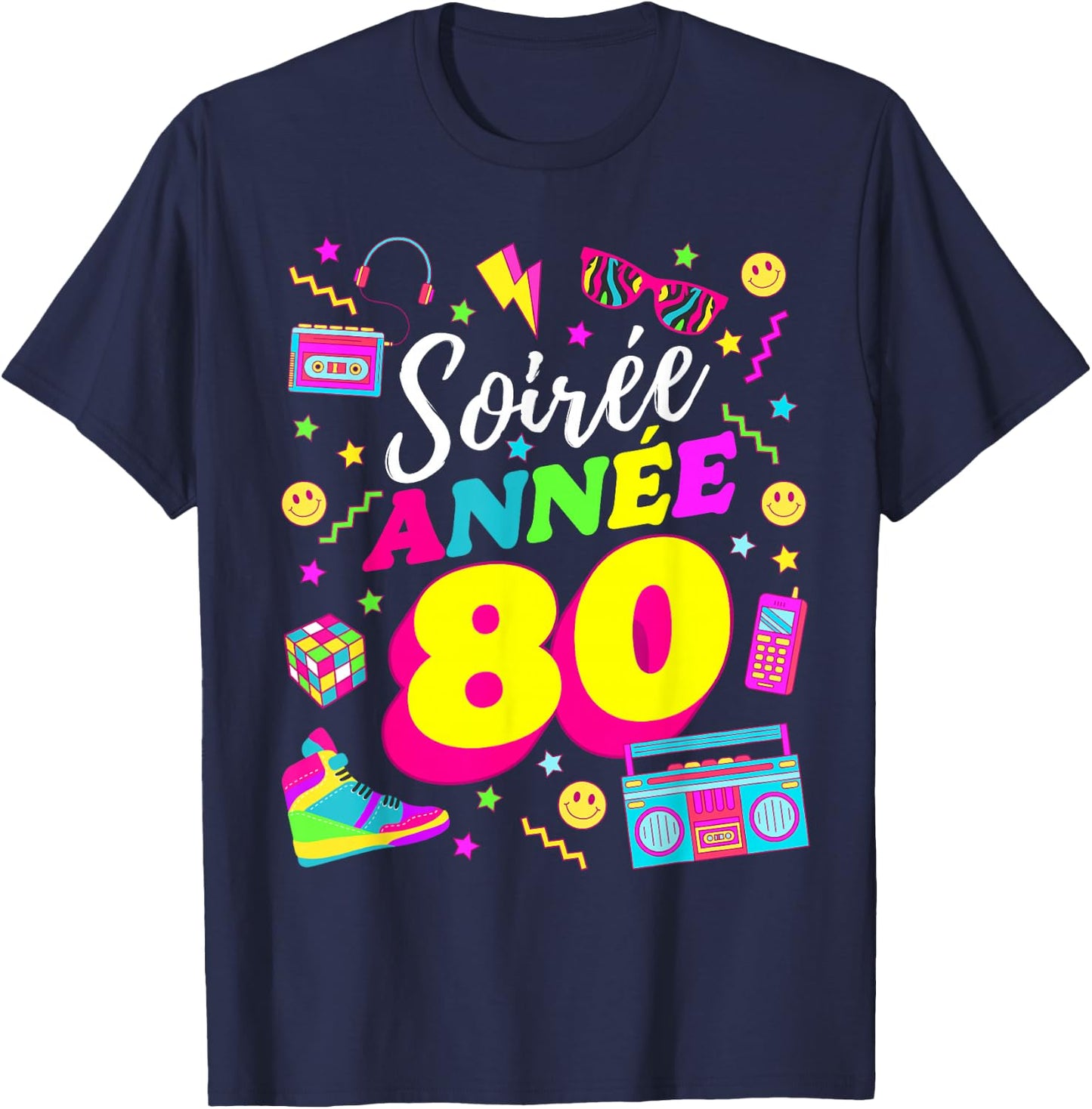 Party 80s Birthday Party 80s Retro Style , Black, S T-Shirt - T-Shirt | Navy