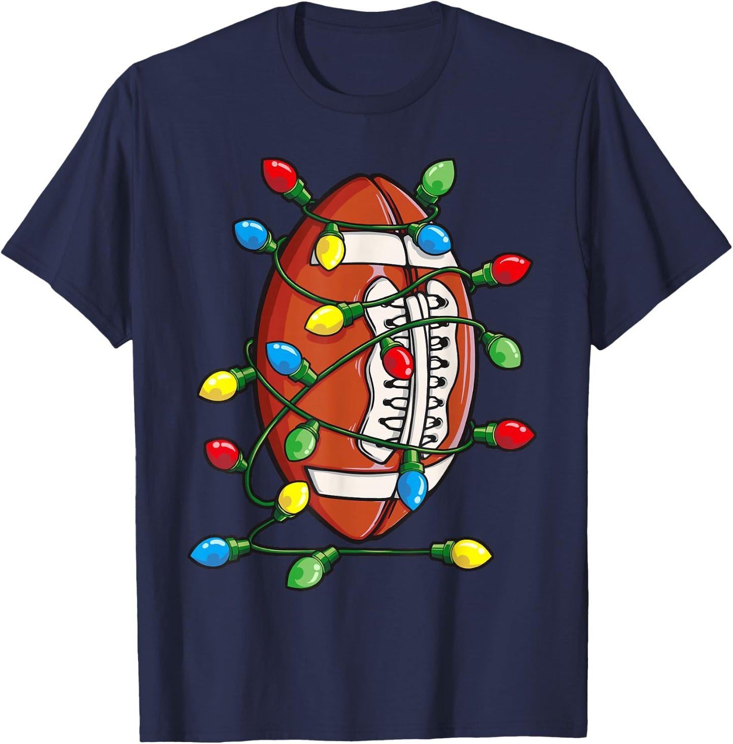 Christmas Football Ball Xmas Lights Funny Boys Men Sport T-Shirt - T-Shirt | Navy