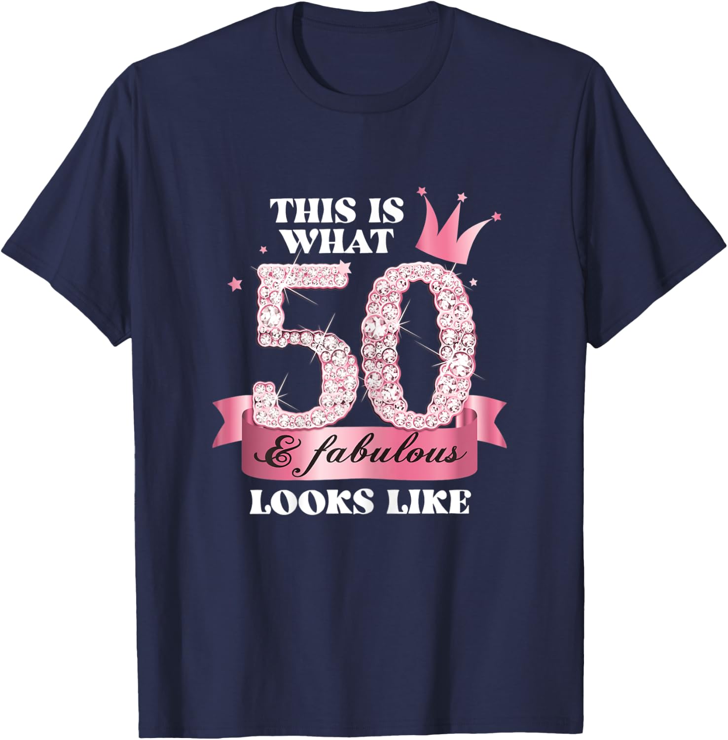50 & Fabulous I Pink Black Party Group Photo Outfit T-Shirt - T-Shirt | Navy