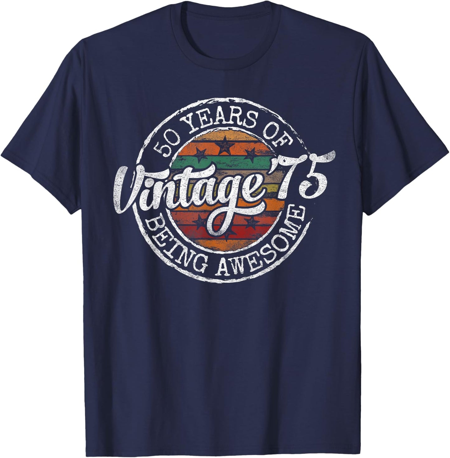 Vintage 1975 Bday Stamp 50th Birthday Gifts 50 Year Old T-Shirt - T-Shirt | Navy