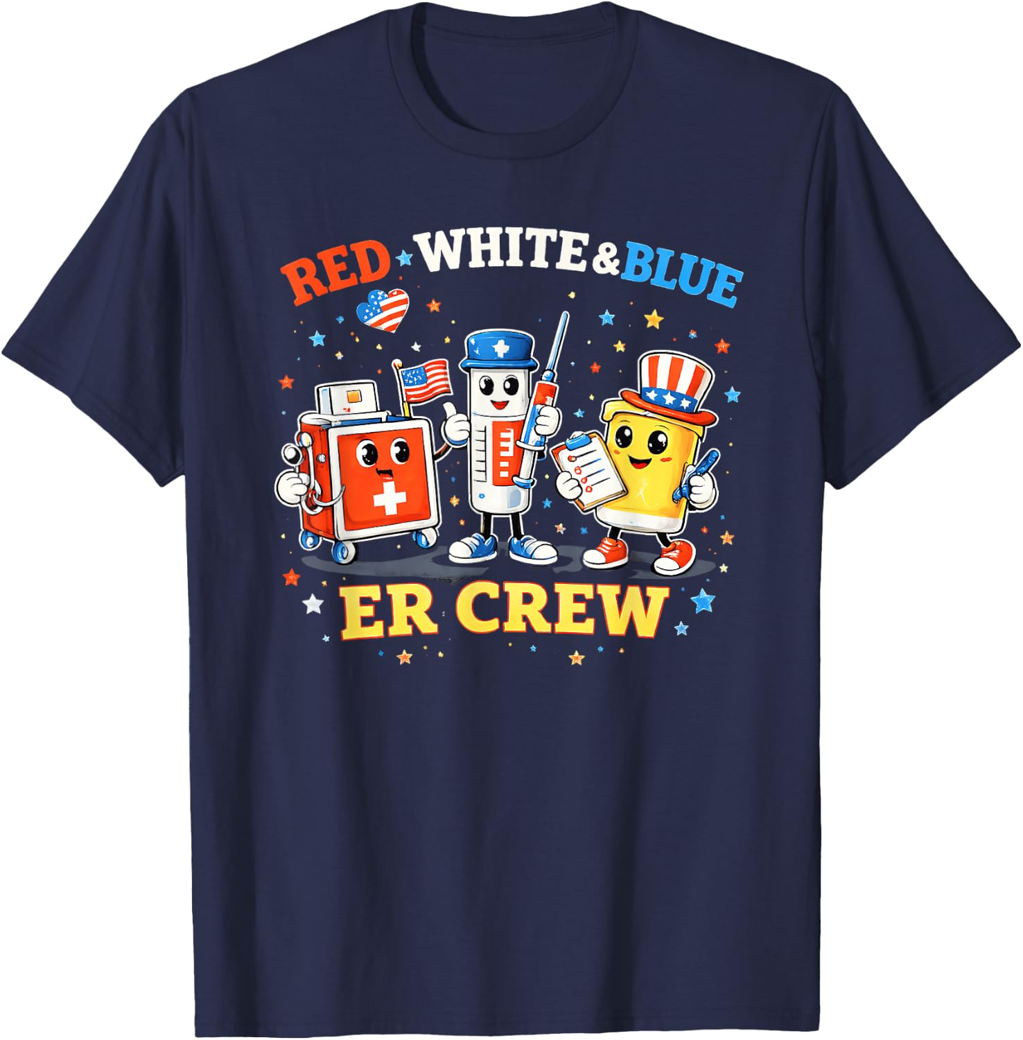 Red White Blue Er Crew Emergency Room 4th of July T-Shirt - T-Shirt | Navy