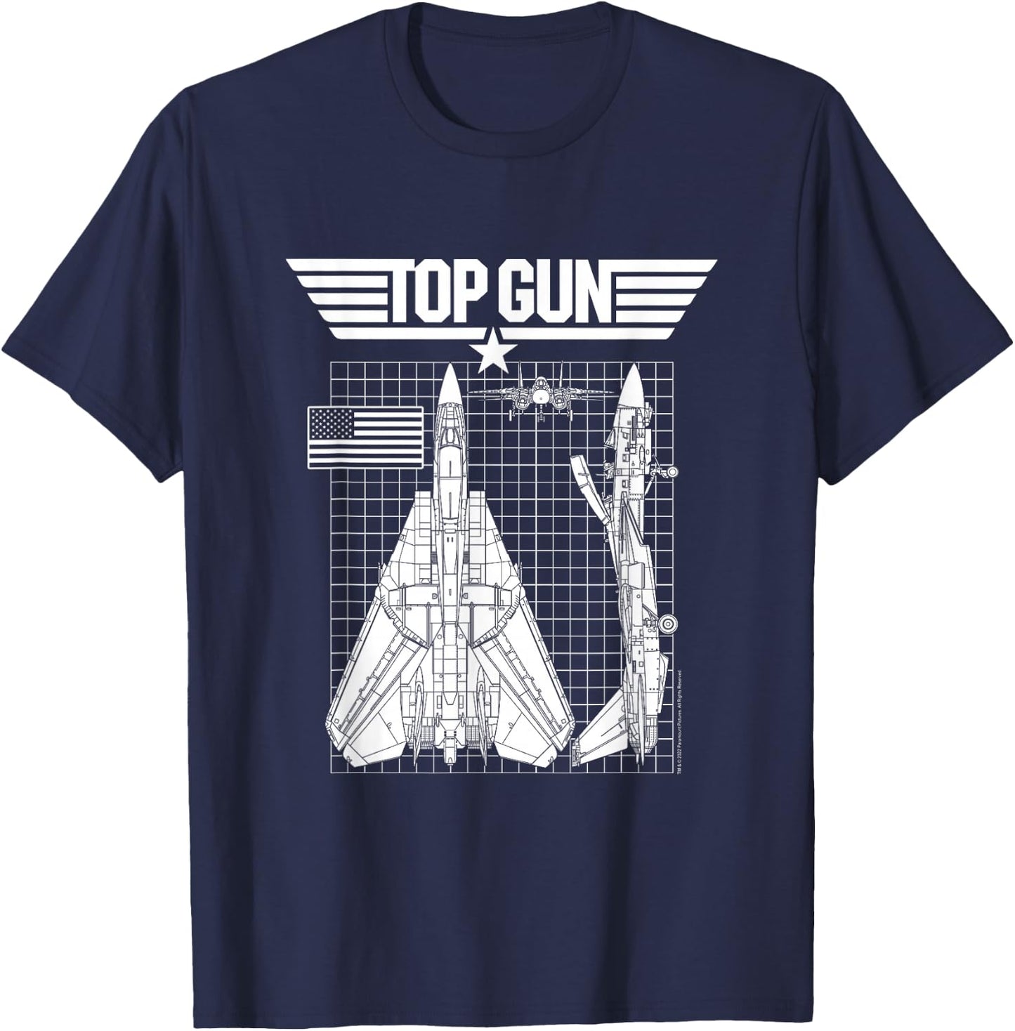 Top Gun F-14 Tomcat Blueprints Action Movie T-Shirt - T-Shirt | Navy