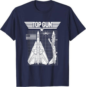 Top Gun F-14 Tomcat Blueprints Action Movie T-Shirt - T-Shirt | Navy