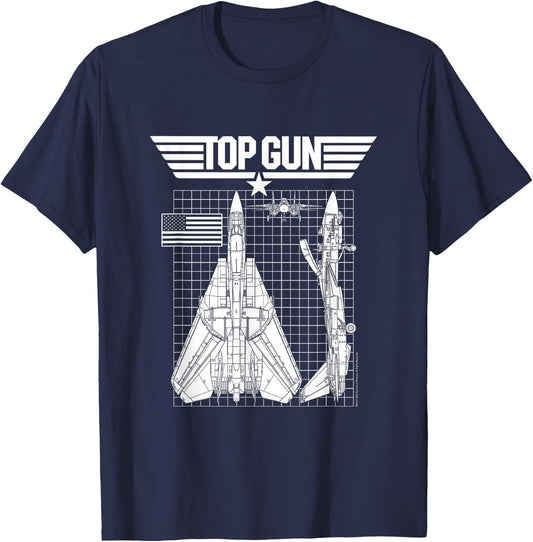 Top Gun F-14 Tomcat Blueprints Action Movie T-Shirt - T-Shirt | Navy