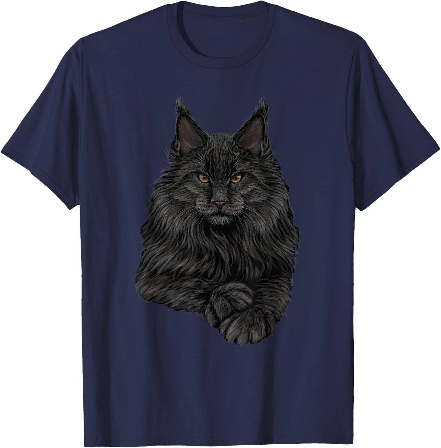 Realistic Cute Maine Coon cat Sitting for Lovers Animals T-Shirt - T-Shirt | Navy