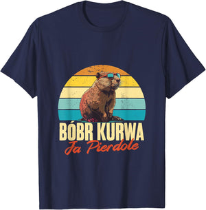 Bobr Kurwa - Retro Bober Beaver Bobr T-Shirt - T-Shirt | Navy
