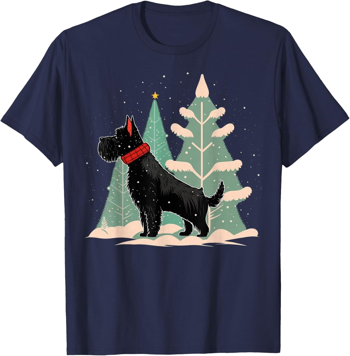 Xmas Scottie Santa on Christmas Scottish Terrier T-Shirt - T-Shirt | Navy