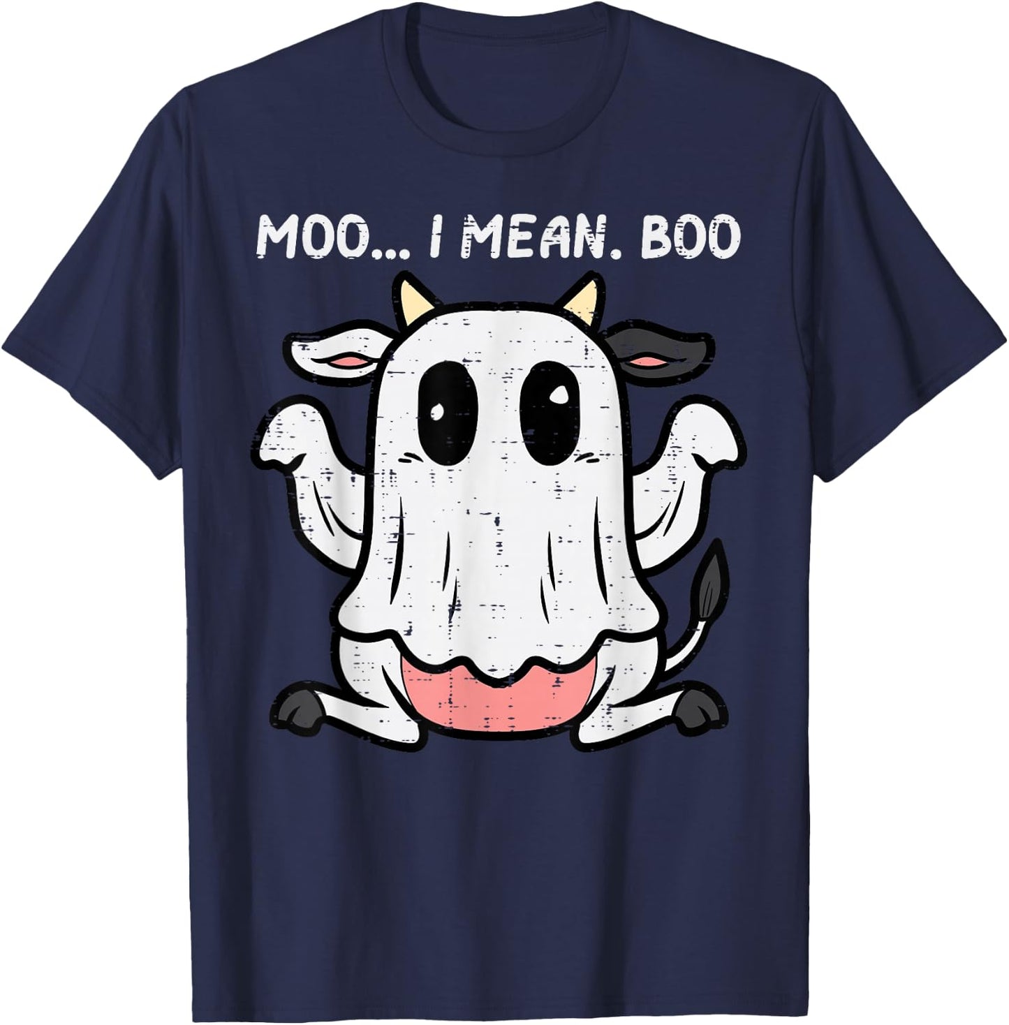Halloween Ghost Cow Moo i Mean Boo Costume Kids Women Men T-Shirt - T-Shirt | Navy