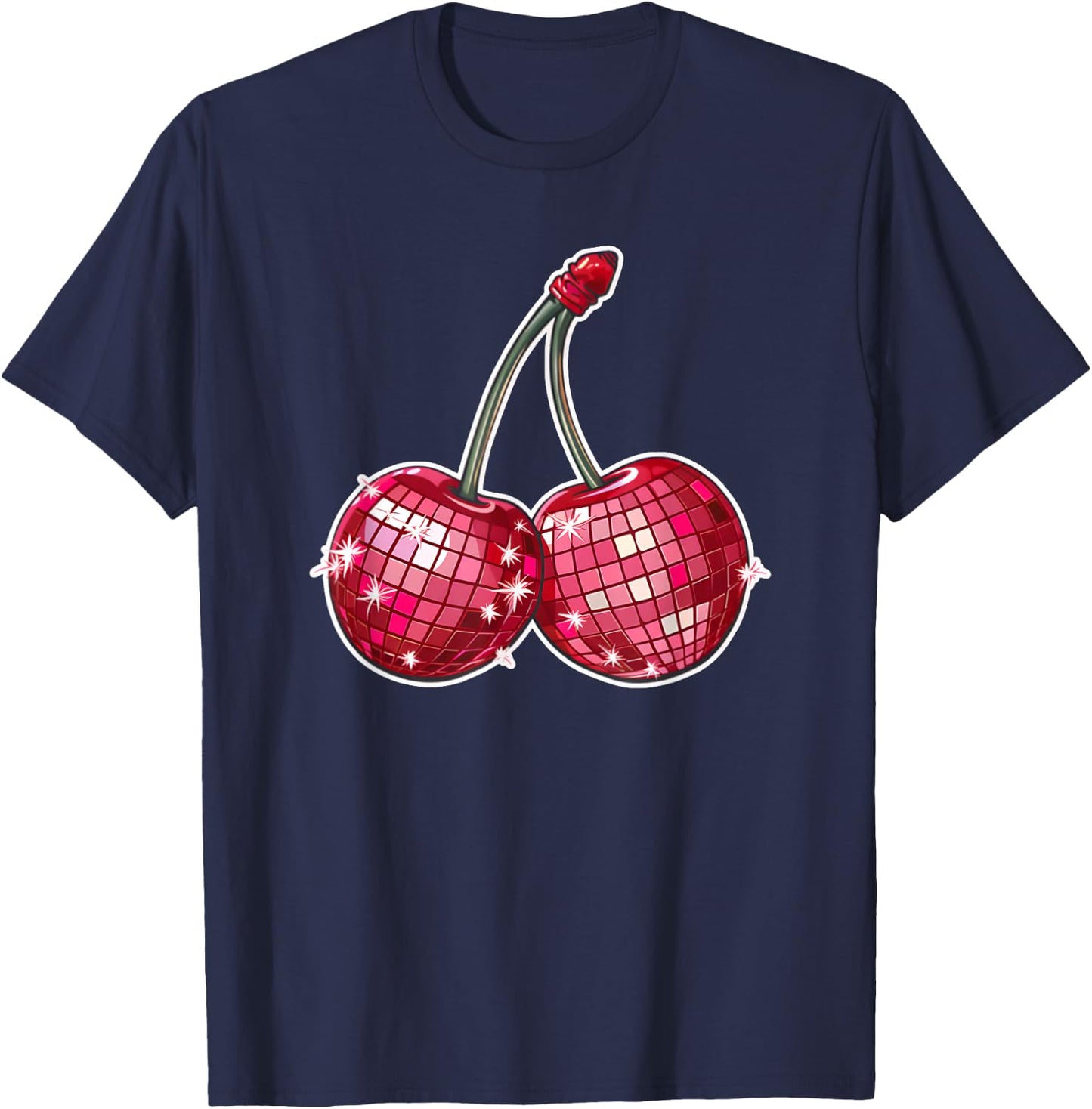 Red Disco Ball Cherries Cherry T-Shirt - T-Shirt | Navy