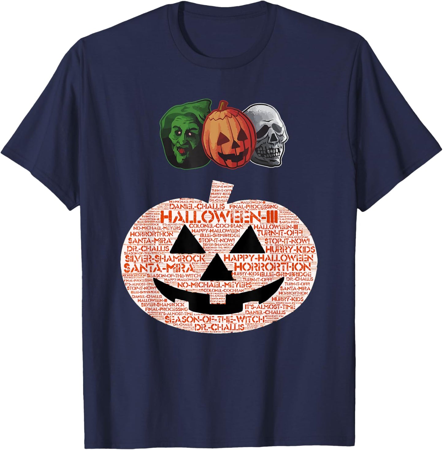 Halloween III Masks and Pumpkin T-Shirt - T-Shirt | Navy