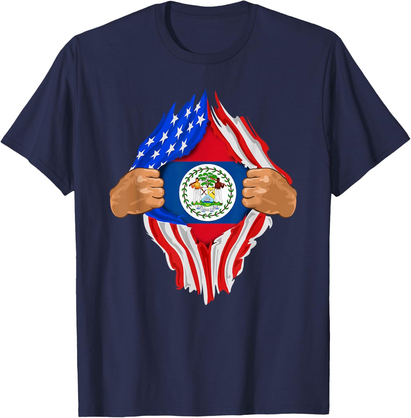 Belizean Blood Inside Me | Belize Flag Gift T-Shirt - T-Shirt | Navy