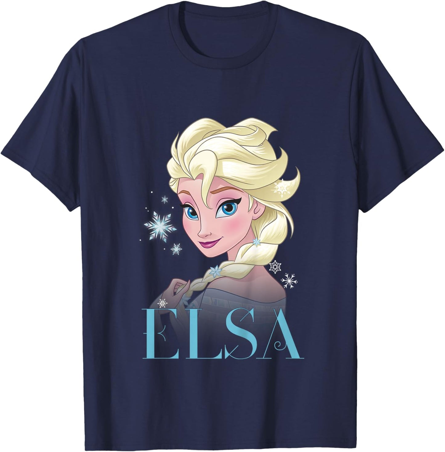 Children's Frozen Elsa Snowflake Portrait , White T-Shirt - T-Shirt | Navy
