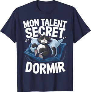 My Talent Secret Sleeping Cat Sleeping Flemme Nap Humour , Black, S T-Shirt - T-Shirt | Navy